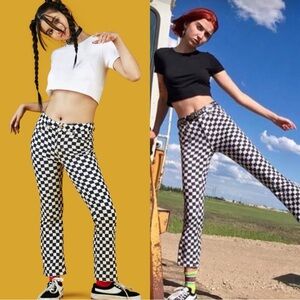 UNIF Apex Checkered Plaid White Black Pants Trousers